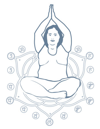 woman sitting in yoga pose raised her handsのイラスト素材