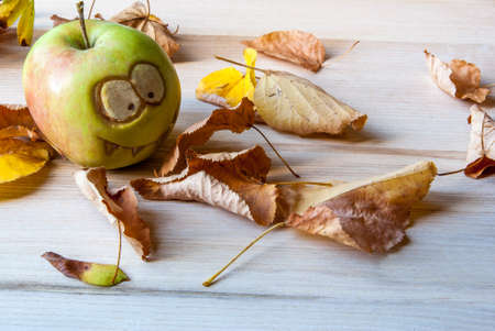 Creepy and funny monsters of apples for the children's party on Halloweenの写真素材