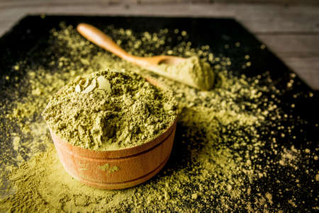 Traditional Japanese and Chinese tea matcha, selective focus