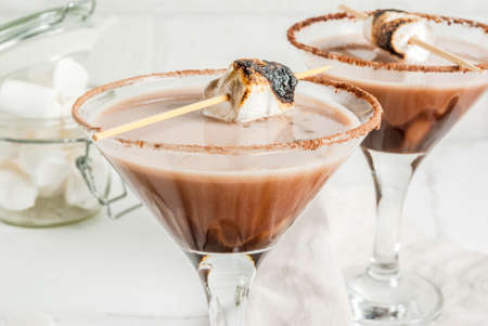 New Year and Christmas drinks idea, Toasted smores martini, white background, copy spaceの写真素材