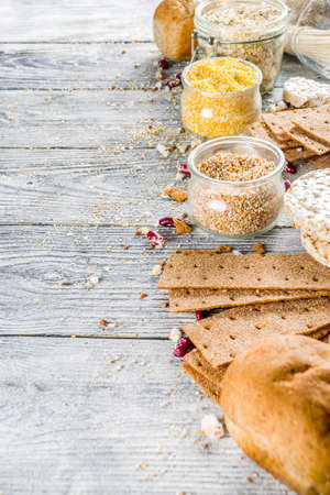 Healthy eating, dieting, balanced food concept. Assortment of gluten free food - beans, flour,...