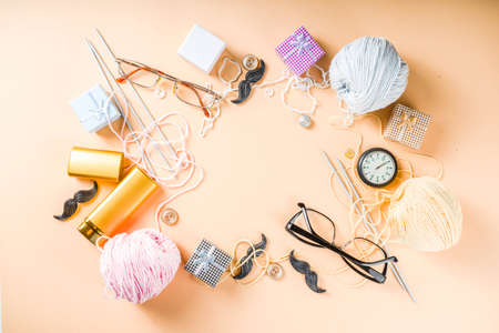 Happy Grandparents day background. Grandparents holiday gift card, granny and grandpa's day celebration, Flatlay copy spaceの写真素材