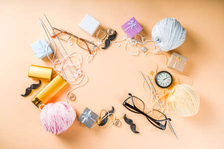 Happy Grandparents day background. Grandparents holiday gift card, granny and grandpa's day celebration, Flatlay copy spaceの写真素材