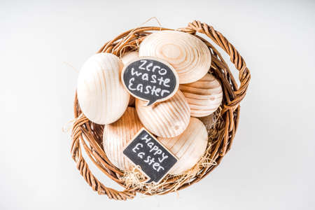 Spring Easter holiday. background. Zero waste Easter concept with traditional Easter decoration -...
