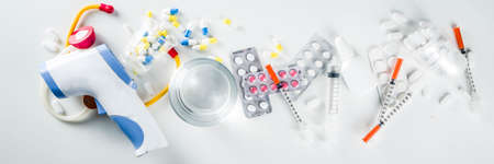 Pharmaceutical medicine pills concept, Assorted various pills, tablets and capsules with medical...