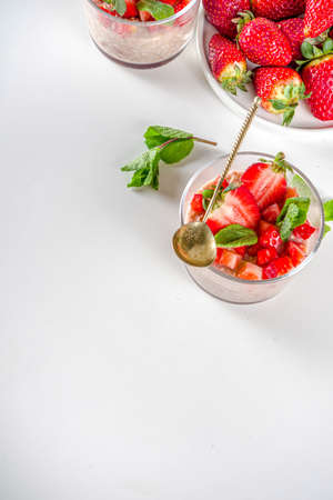 Set various fruit overnight oatmeal.の写真素材