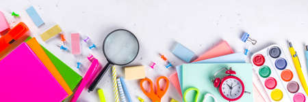 Back to school, education background. Back to School White Background with School Bag Backpack,...