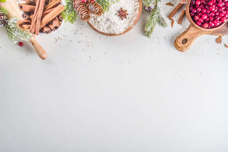 Christmas and New Year greeting card background. Christmas red and white gift boxes with fir tree...