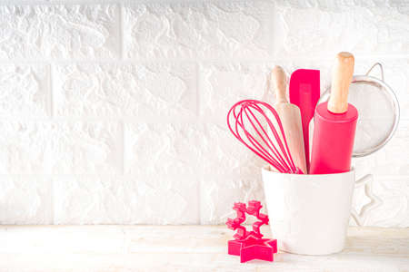 Christmas Baking Utensils. Confectioner or Baker Workplace, with Utensils and accessories for making...