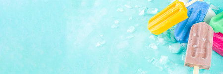 Selection of bright multicolored ice cream  . Various gelato, frozen lollypops - chocolate vanilla...