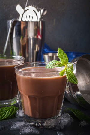 Iced Chocolate cocktail. Summer refreshment drinks. Chilled iced chocolate coco drink, latte coffee....