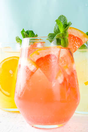 Summer cold drinks, fruit lemonade sangria cocktail, infused beveragesの写真素材