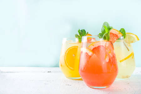 Summer cold drinks, fruit lemonade sangria cocktail, infused beveragesの写真素材