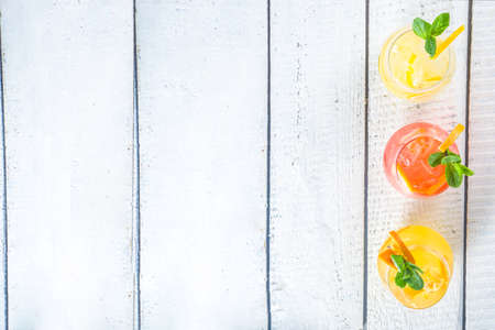 Summer cold drinks, fruit lemonade sangria cocktail, infused beveragesの写真素材