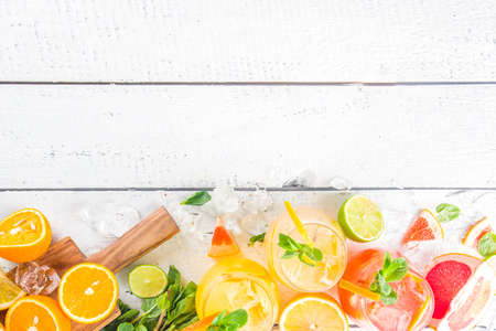 Summer cold drinks, fruit lemonade sangria cocktail, infused beveragesの写真素材