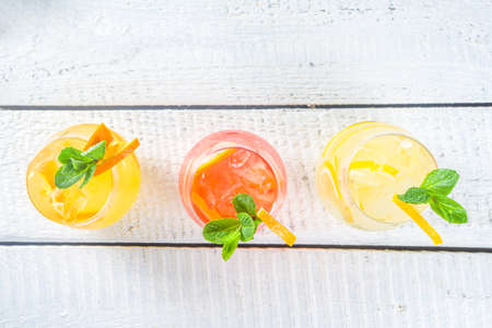 Summer cold drinks, fruit lemonade sangria cocktail, infused beveragesの写真素材