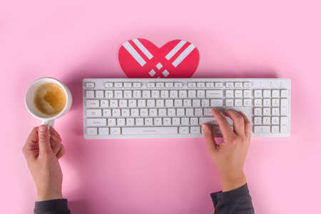 Giving Tuesday background with red hearts, Global International Charity Aid Day, Various helping traditional on November Tuesday giving day after Black Friday shopping concept flatlay top viewの写真素材