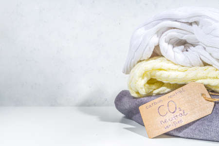 Carbon neutral, CO2-free concept product. Natural organic cotton clothing, with CO2 neutral tag...