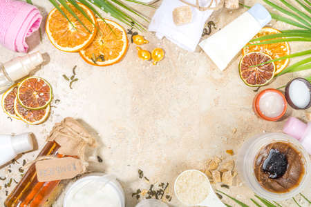 Fermented beauty skin and hair care cosmetic, with powerful nature fermentation ingredients â rice, kombucha, mushrooms, green tea leaves, yoghurtの写真素材
