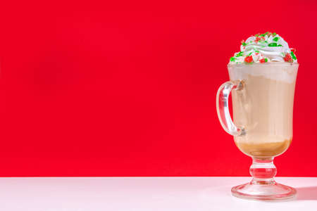 Autumn winter coffee latte set, coffee drink assortment with various toppings - gingerbread caramel,...