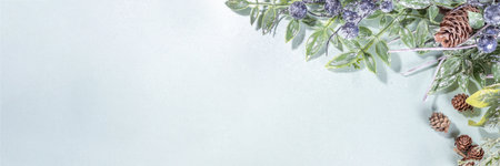 Christmas and New Year winter flowers greeting card background. Tender cute pastel White Christmas...