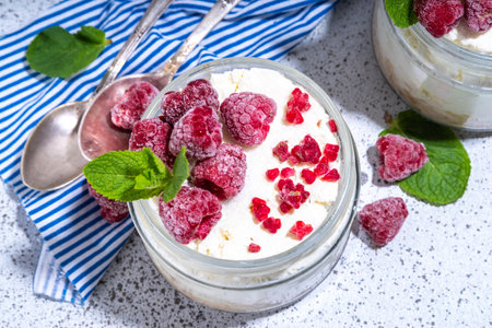 Overnight cheesecake oatmeal. Cheesecake morning breakfast layered parfafait dessert with homemade...