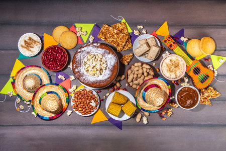 Traditional Festa Junina Summer Festival Carnival Food. Traditional Brazilian Festa Junina dishes...