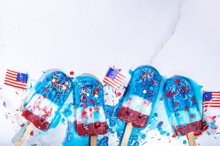 Red, white and blue ice pops.  Patriotic USA lollypops ice cream for july 4 party or bbq picnicの写真素材
