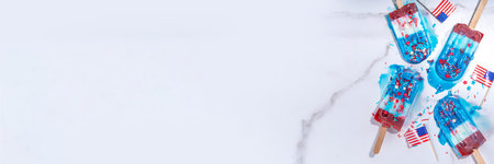 Red, white and blue ice pops.  Patriotic USA lollypops ice cream for july 4 party or bbq picnicの写真素材