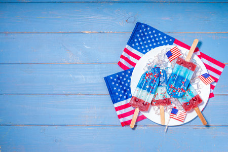 Red, white and blue ice pops.  Patriotic USA lollypops ice cream for july 4 party or bbq picnicの写真素材