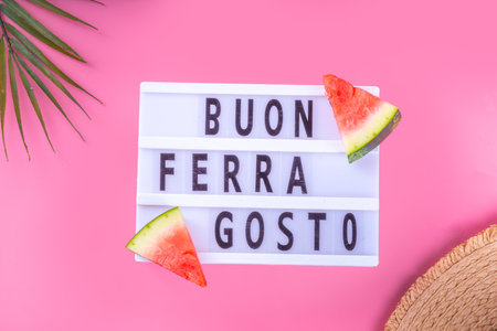 Buon Ferragosto (Happy Ferragosto) greeting card, holiday background, Italian harvest festival...