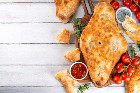 Shotis puri, handmade Georgian bread lavash, local national Caucasian Central Asian food, fresh baked Shoti breadの写真素材