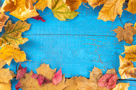 Autumn is coming, fall season loading background. Yellow, orange, red falling dry autumn leaves...