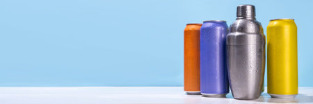 RTD Cocktail or mocktail, Ready to Drink canned beverage in colorful tin cans bottles, trendy easy...