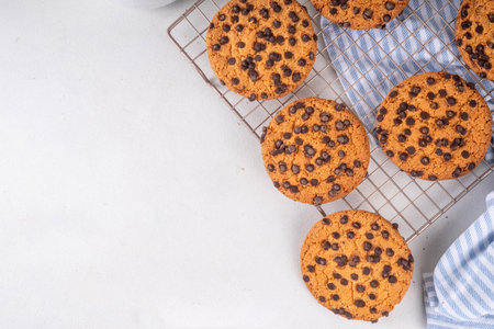 Traditional Christmas chocolate chips cookies, crispy american sweets for winter holiday and Santa treatsの写真素材