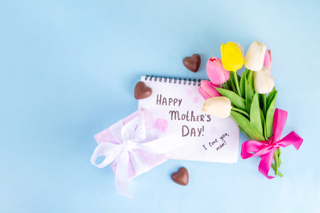 Mother day greeting card, brunch or party invitation background, Spring bouquet of tulip flower,...