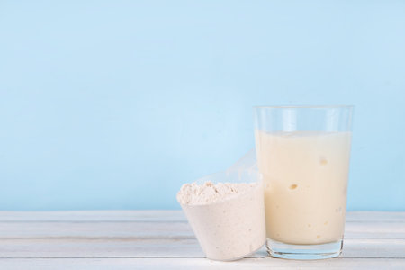 Quick and simple protein pudding. Healthy summer cold dessert. Three glasses with vanilla, chocolate...