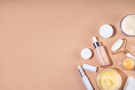 Tallow cream, serum and facial skin care products in sticks. Trendy cream based on animal fat, concept of natural moisturizing, skin restoration, healthy organic fatty acids, vitamins beauty careの写真素材