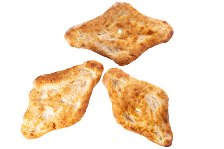 Shotis puri, handmade Georgian bread lavash, local national Caucasian Central Asian food, fresh baked Shoti bread isolated on white backgroundの写真素材