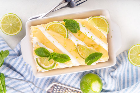 Summer mojito tiramisu dessert, Lime and mint sweet sour taste version of summer tiramisu cake with...