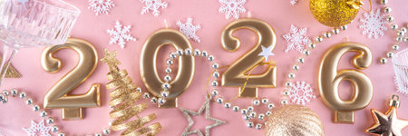 New year 2026 celebration greeting card background Gold numbers 2026 with golden party decoration,...