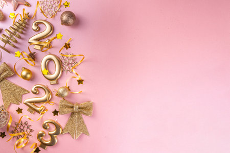 New year 2023 celebration greeting card background Gold numbers 2023 with golden party decoration,...