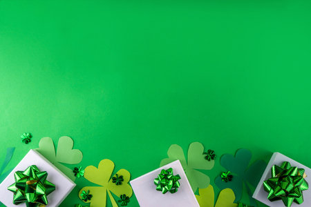 Shamrock saint patrick's day bright high-colored background, St. Patrick's holiday flatlay with...