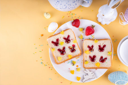Simple Easter breakfast idea, finger press bunny rabbits jam sandwiches. Viral toasts made with...