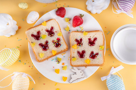 Simple Easter breakfast idea, finger press bunny rabbits jam sandwiches. Viral toasts made with...