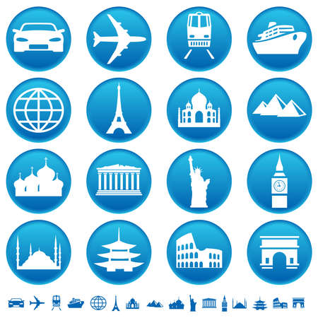 Transportation and landmarks iconsのイラスト素材