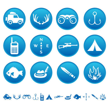 Hunting and fishing iconsのイラスト素材
