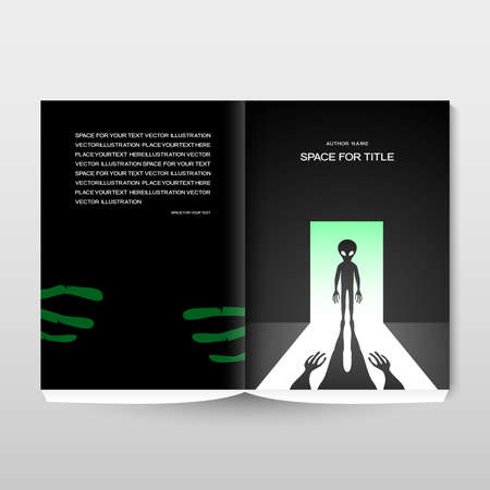 Alien with shadow in the open door. Fantastic book brochure cover templateのイラスト素材