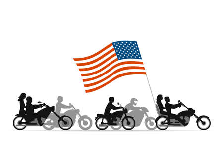 Bikers on motorcycles with usa flagのイラスト素材
