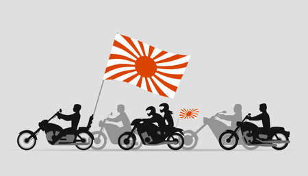 Japanese bikers with flag of rising sunのイラスト素材